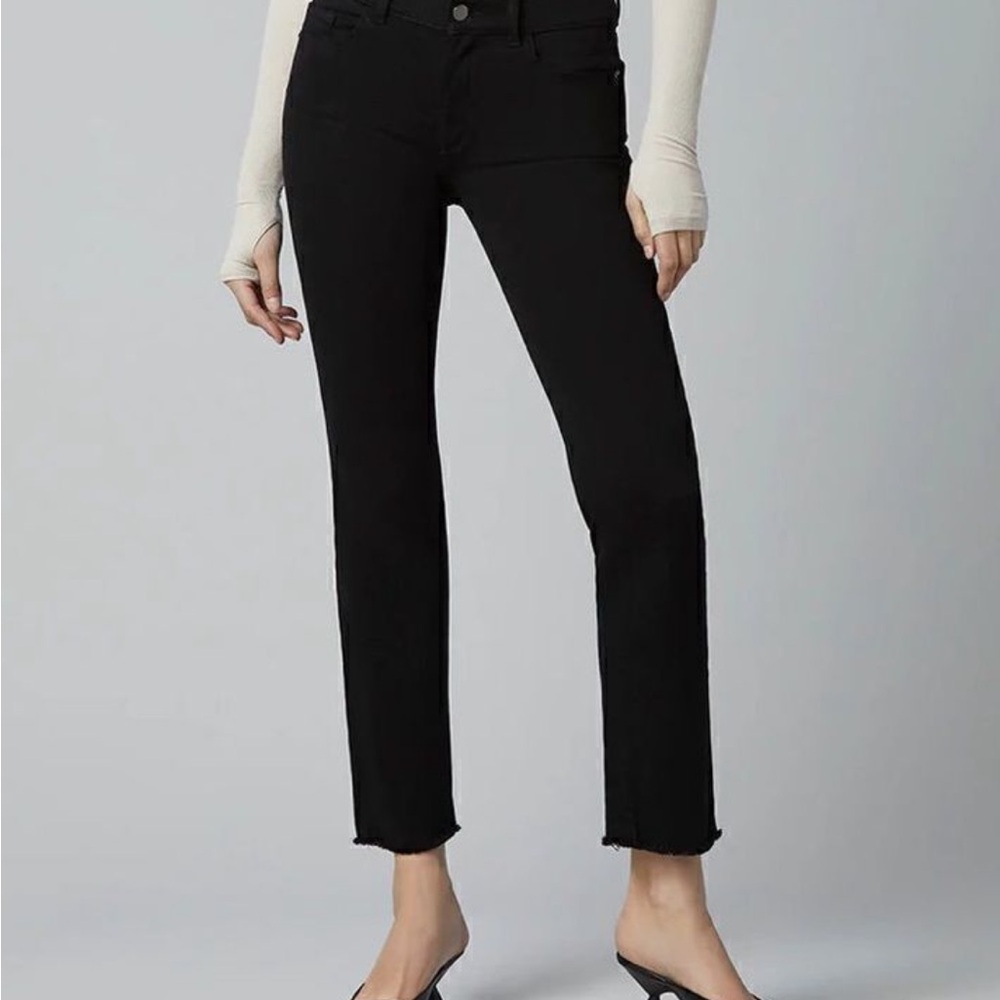 DL1961 Black Cropped Mala Straight-Leg Jeans raw hem Mid rise 24